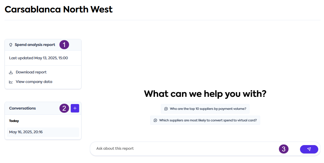 An image of three companies on the Spend Insights tab. A lightbulb icon is visible and highlighted next to aevery company entry.